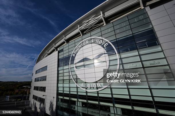 The American Express Community Stadium in Brighton, southern England is pictured on October 18, 2022 prior to the English Premier League football...