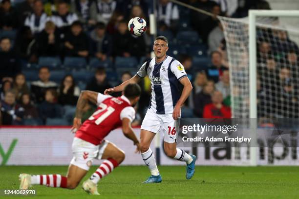 Martin Kelly of West Bromwich Albion and Nahki Wells of Bristol City during the Sky Bet Championship between West Bromwich Albion and Bristol City at...