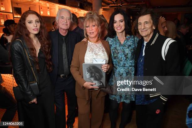 Scarlett Sabet, Jimmy Page, Pattie Boyd, Sally Wood and Ronnie Wood attend the launch of new book "Pattie Boyd: My Life In Pictures" by Pattie Boyd...