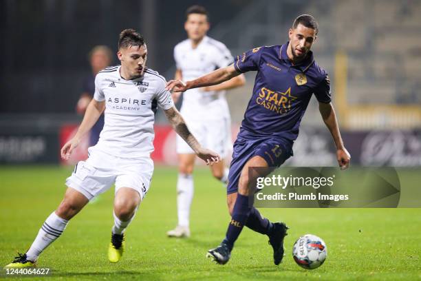 Sofian Kiyine of OH Leuven during the Jupiler Pro League match between KAS Eupen and OH Leuven at the Kehrweg on October 18, 2022 in Eupen, Belgium.