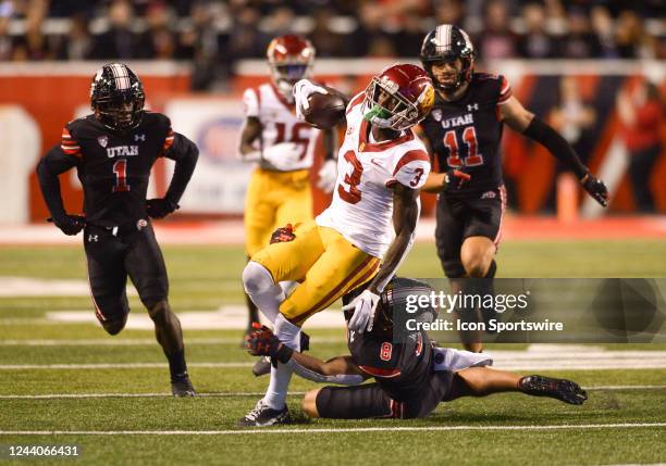 Trojans wide receiver Jordan Addison during a game between the USC Trojans and the University of Utah Utes on October 15, 2022 at Rice-Eccles Stadium...