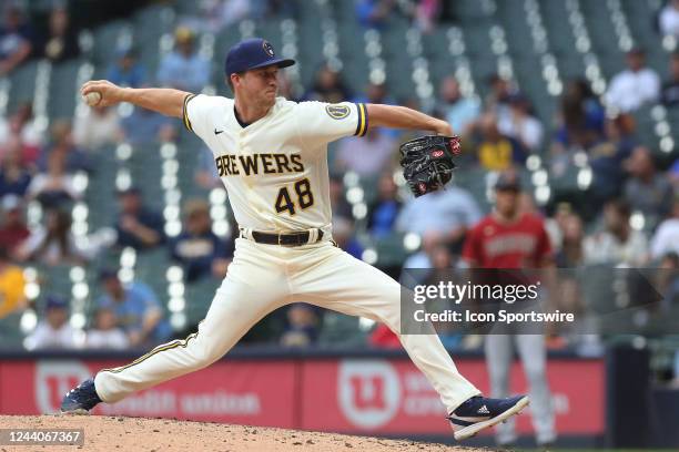 Milwaukee Brewers relief pitcher Trevor Gott pitches during a game between the Milwaukee Brewers and the Arizona Diamondbacks on October 5 at...