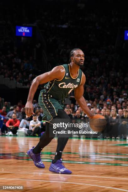 Noah Vonleh of the Boston Celtics drives to the basket during the game against the Philadelphia 76ers on October 18, 2022 at the TD Garden in Boston,...