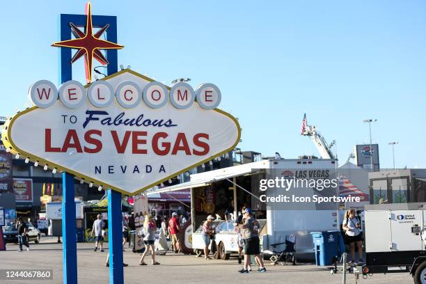 Replica of the Las Vegas sign greets fans as they enter the Fan Zone prior to the start of the NASCAR Xfinity Series Playoff Alsco Uniforms 302, on...