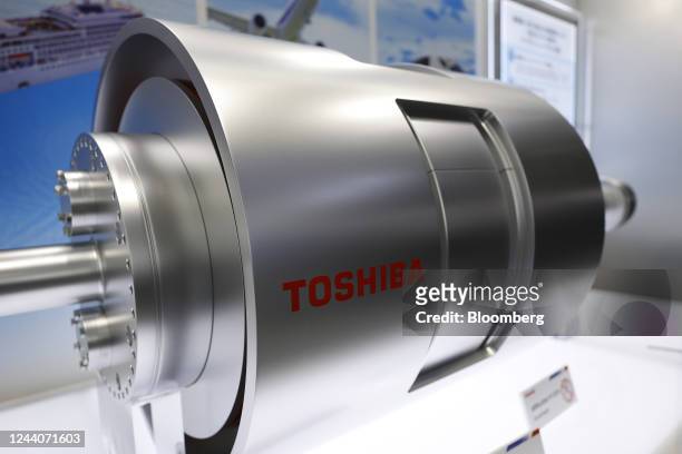 Mock-up of the Toshiba Energy Systems & Solutions Corp. High-power superconducting motor for mobility applications in the Toshiba Corp. Booth at the...