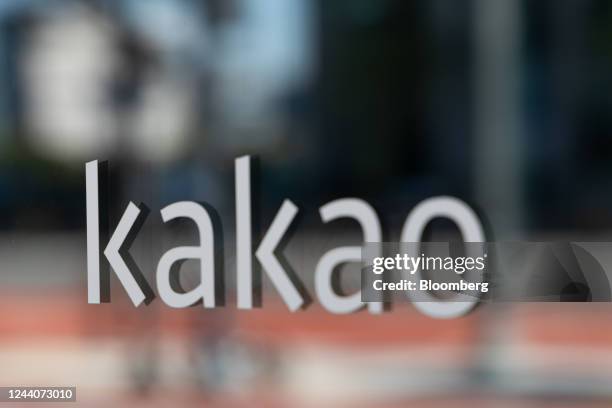 The Kakao Corp. Logo at the company's office building in the Pangyo district of Seongnam, South Korea, on Wednesday, Oct. 19, 2022. Co-chief...
