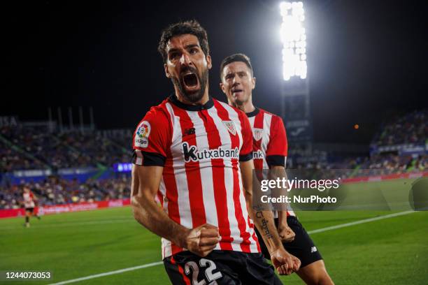 Raul Garcia of Athletic Club celebrates a goal during the La Liga match between Getafe CF and Athletic Club at Coliseum Alfonso Perez in Madrid,...