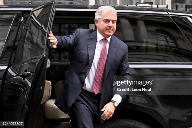 Justice Secretary Brandon Lewis arrives at Downing Street on October 19, 2022 in London, England. Liz Truss is to attend only her third PMQs since...