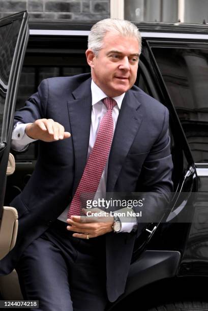 Justice Secretary Brandon Lewis arrives at Downing Street on October 19, 2022 in London, England. Liz Truss is to attend only her third PMQs since...