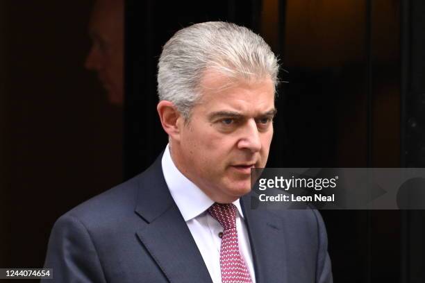 Justice Secretary Brandon Lewis leaves 10 Downing Street on October 19, 2022 in London, England. Liz Truss faces her third PMQs as Prime Minister...