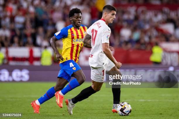 Erik Lamela of Sevilla FC in action during the La Liga Santader match between Sevilla CF and Valencia CF at Ramon Sanchez Pizjuan in Seville, Spain,...
