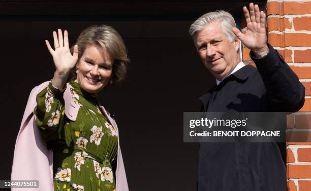 Queen Mathilde and King Philippe - Filip of Belgium pictured during a visit to Braine-l'Alleud, Wednesday 19 October 2022, part of a royal visit to...