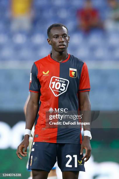 Kelvin Yeboah of Genoa CFC looks on during the Coppa Italia match between Genoa CFC and Spal at Stadio Luigi Ferraris on October 18, 2022 in Genoa,...