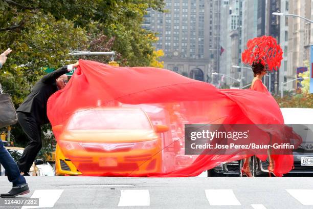 Christopher Jackson and Nicole Ari Parker are seen at film set of the 'And Just Like That' TV Series on October 18, 2022 in New York City.