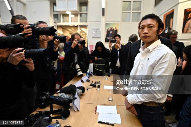 Hong Kong pro-democracy protester Bob Chan gives press conference, in London, on October 19, 2022 after he says he was beaten at Manchester China...