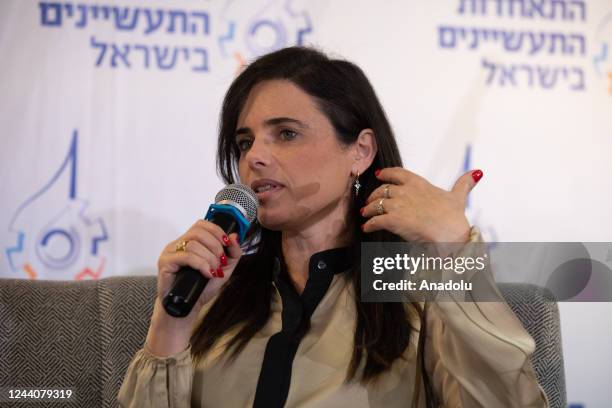 Israeli Interior Minister Ayelet Shaked attends a conference organized by chamber of industry prior to the general elections, on October 19, 2022 in...