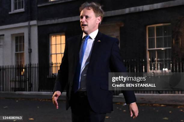 Britain's new Home Secretary Grant Shapps leaves 10 Downing street following a meeting with Britain's Prime Minister Liz Truss in London on October...