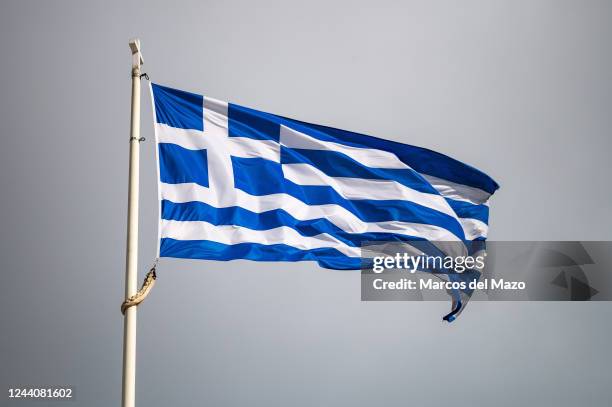 Greek flag waving.