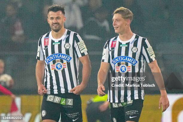 Albian Ajeti of SK Sturm Graz and Alexander Prass of SK Sturm Graz during the Uniqua OEFB Cup match between Grazer AK 1902 and SK Sturm Graz at...