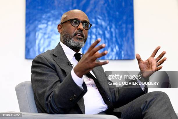 Abebe Aemro Selassie, Director of the African Department at the International Monetary Fund , speaks during an interview with AFP at the IMF...