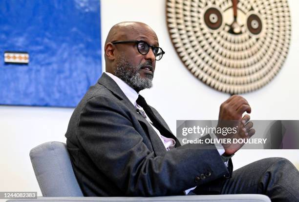Abebe Aemro Selassie, Director of the African Department at the International Monetary Fund , speaks during an interview with AFP at the IMF...