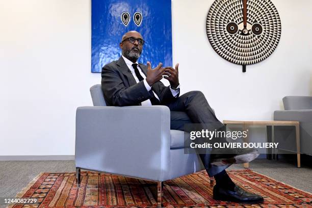 Abebe Aemro Selassie, Director of the African Department at the International Monetary Fund , speaks during an interview with AFP at the IMF...