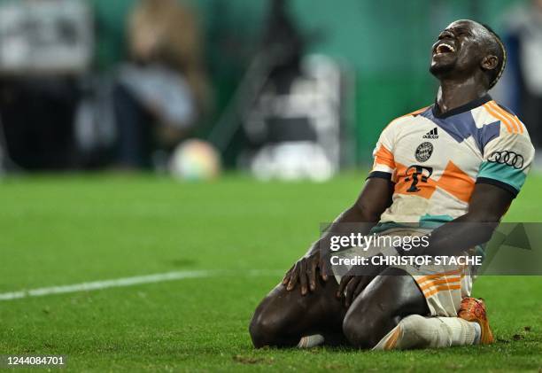 Bayern Munich's Senegalese forward Sadio Mane reacts during the German Cup second round football match between the German first division Bundesliga...