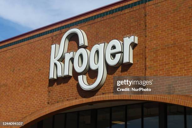 Kroger sign is seen o a store in Streator, Illinois, United States, on October 15, 2022.