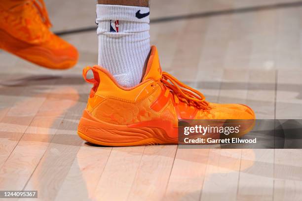 The sneakers worn by Jamal Murray of the Denver Nuggets during the game against the Utah Jazz on October 19, 2022 at Vivint SmartHome Arena in Salt...