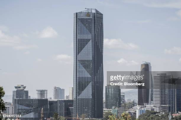 The headquarters of the Commercial Bank of Ethiopia, center, and skyscraper offices in Addis Ababa, Ethiopia, on Wednesday, Oct. 19, 2022. The...