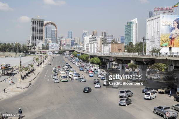 Traffic on a highway in Addis Ababa, Ethiopia, on Wednesday, Oct. 19, 2022. The International Monetary Fund forecasts economic expansion in Ethiopia...