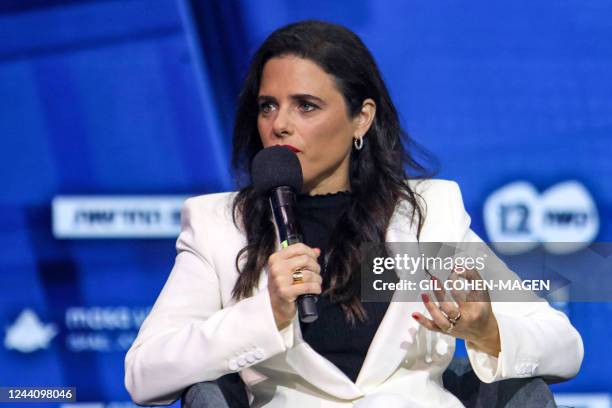 Ayelet Shaked, Israel's Interior Minister and Jewish Home party chief, speaks during a talk at the "Influencers Conference" organised by Israeli TV...