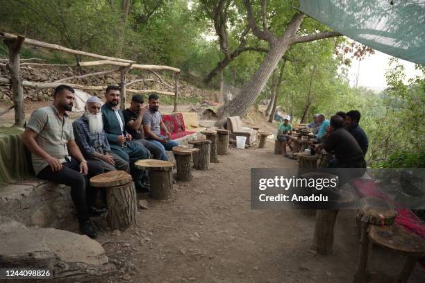 View of a teahouse, which built with wood materials, owned by 60 years old Mam Darwish Ali located at the border of Iran and Iraq in Halabja, Iraq on...