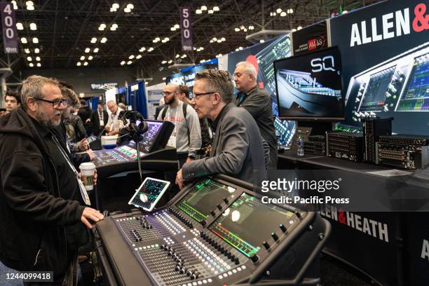 General view of the NAB trade show at Jacob Javits Center featuring new products for broadcast, video, audio, lighting, and more. Show well attended...