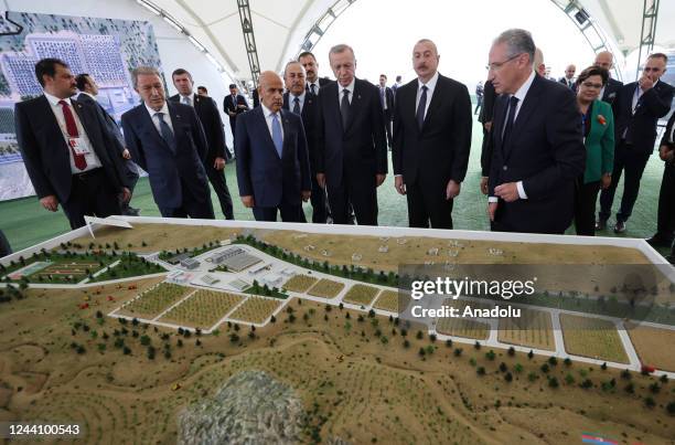 Turkish President Recep Tayyip Erdogan and Azerbaijani President Ilham Aliyev attend the groundbreaking ceremony of Azerbaijan-Turkey International...