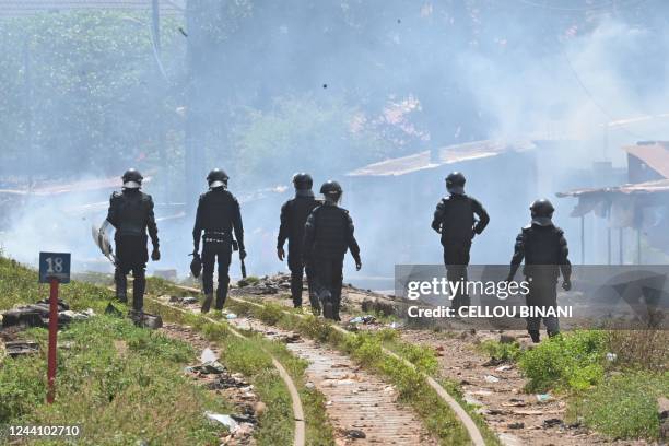 Riot police disperse protestors with tear gas after the outlawed opposition group, The National Front for the Defence of the Constitution , called...