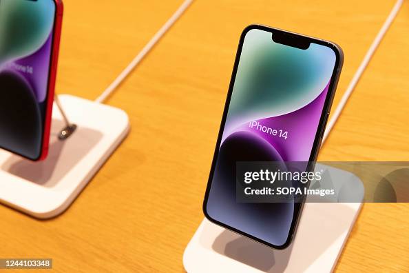 iPhone 14 on display inside Apple store in Marunouchi, Tokyo. News ...