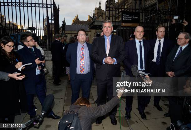 Chairman of the 1922 Committee, Conservative MP Graham Brady makes a statement outside Parliament in central London, on October 20 detailing the...