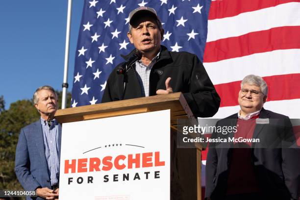 Senator Steve Daines addresses the crowd while campaigning for Georgia Republican Senate nominee Herschel Walker during an event on October 20, 2022...