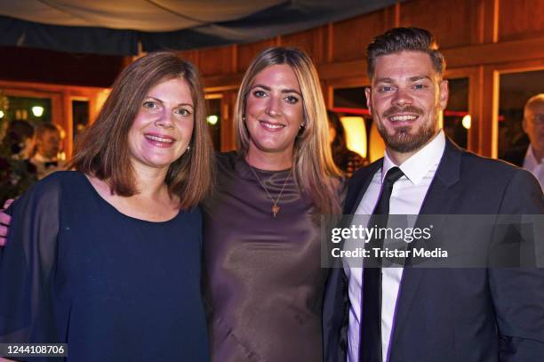 Jennifer Fuchsberger, Nathalie Fuchsberger and Julien Fuchsberger attend the Diabetes Charity-Gala 2022 Tipi am Kanzleramt on October 20, 2022 in...