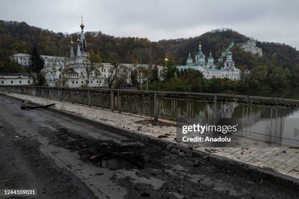 The famous Cave Monastery, known as the Holy Mountains Lavra of the Holy Dormition, is severely damaged following the wave of Russia's missile...