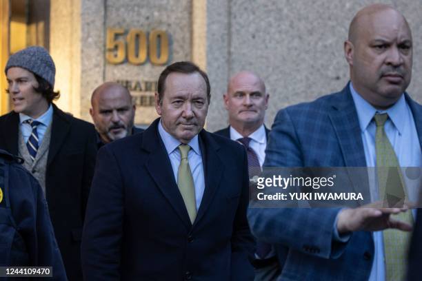 Actor Kevin Spacey leaves United Sates District Court for the Southern District of New York on October 20, 2022 in New York City. - A New York court...