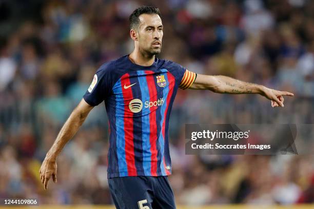 Sergio Busquets of FC Barcelona during the La Liga Santander match between FC Barcelona v Villarreal at the Spotify Camp Nou on October 20, 2022 in...