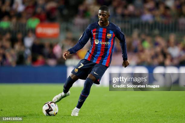 Ousmane Dembele of FC Barcelona during the La Liga Santander match between FC Barcelona v Villarreal at the Spotify Camp Nou on October 20, 2022 in...