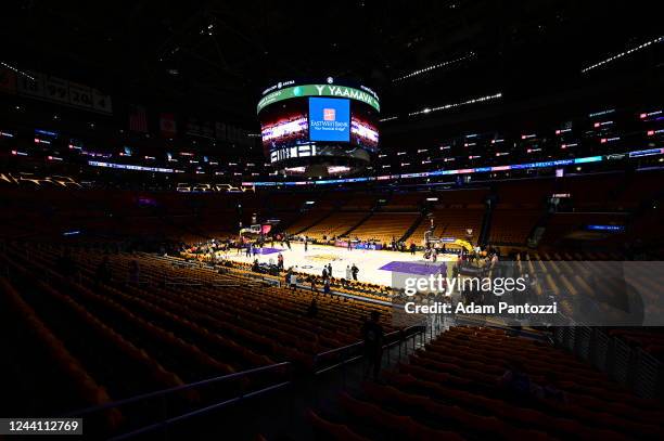 An overall view of the arena before the game between the LA Clippers and the Los Angeles Lakers on October 20, 2022 at Crypto.Com Arena in Los...