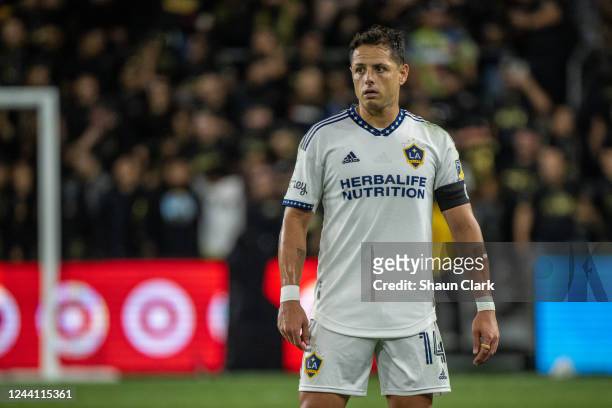 Javier Hernández of Los Angeles Galaxy during the MLS Cup semifinal game against Los Angeles FC at Banc of California Stadium on October 20, 2022 in...