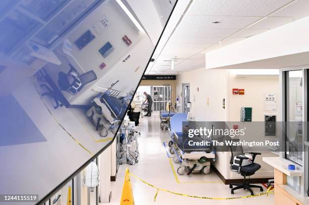 Hallway in the emergency department at Greater Baltimore Medical Center is seen on Wednesday June 15, 2022 in Towson, MD. Beds in hospital emergency...