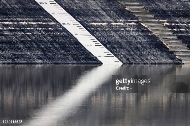 This picture taken on October 7 shows the water reserve SEV17, a mega-retention pond project structure which pumps water from groundwater, in...