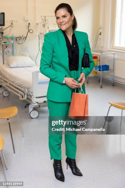 Crown Princess Victoria of Sweden visits The Tobias Register at Huddinge Hospital on October 21, 2022 in Stockholm, Sweden. The Tobias Register...
