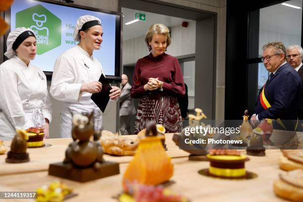 Her Majesty the Queen is visiting the Ter Groene Poorte school in Bruges. The Queen is guided by the students in the bakery, the butcherÕs shop and...